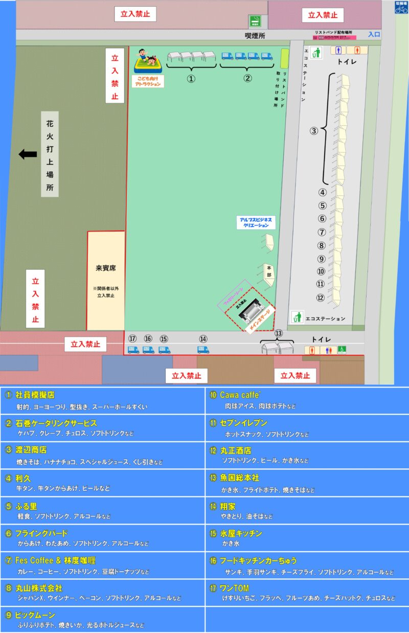 2026年アルプスアルパイン角田工場夏まつり会場案マップ・出店案内