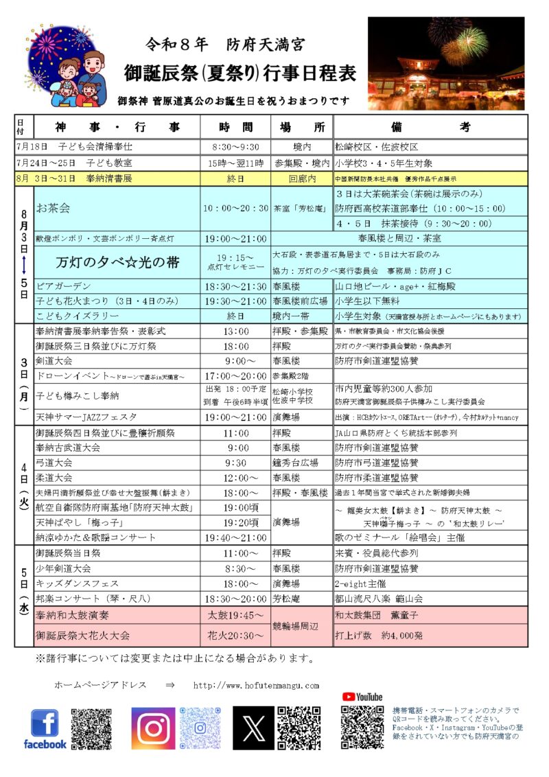 2026年防府天満宮御誕辰祭(夏祭り)交通規制図