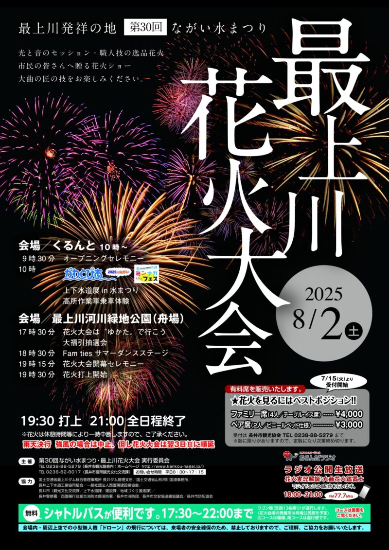 2025年ながい水まつり最上川花火大会ポスター表面