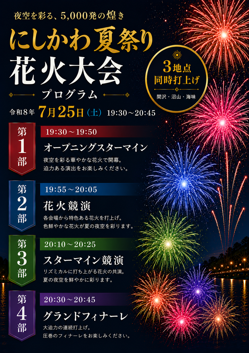 にしかわ夏祭り花火打ち上げ(山形県西川町) | 空花火2026