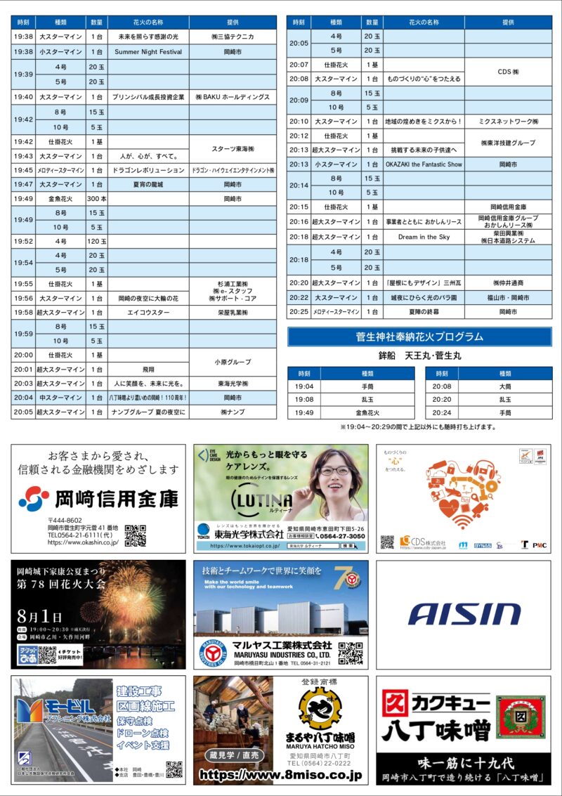 2026年岡崎城下家康公夏まつり花火大会 プログラム2
