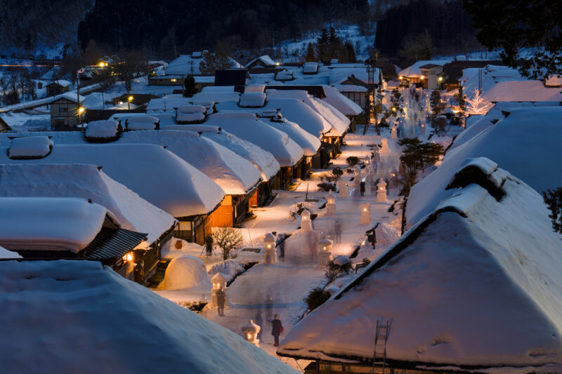 大内宿雪まつり花火打ち上げ(福島県下郷町)