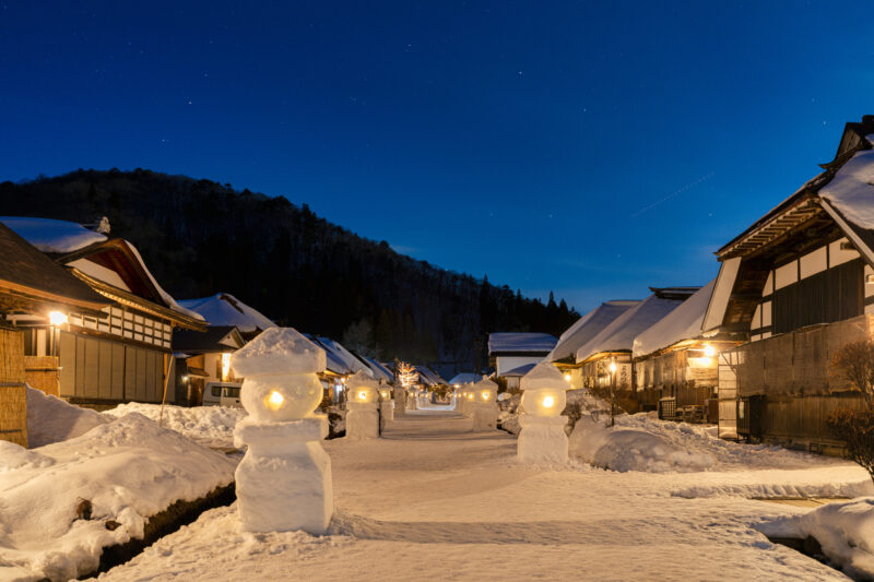 大内宿雪まつり花火打ち上げ(福島県下郷町)
