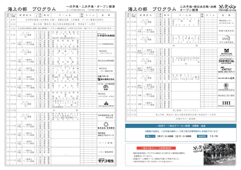 2025年ペーロン競漕プログラム裏面