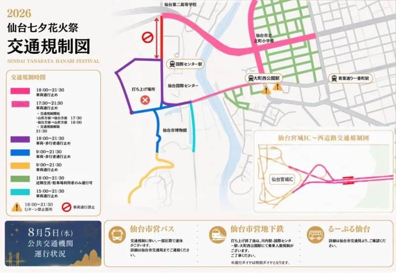 2026年仙台七夕花火祭 交通規制マップ