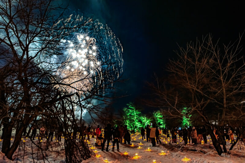 雪原カーニバルなかさと雪上花火(新潟県十日町市)