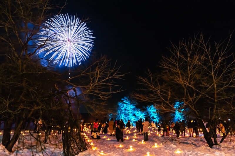 雪原カーニバルなかさと雪上花火(新潟県十日町市)