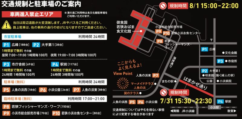 2026年若狭マリンピア花火大会 駐車場と交通規制のご案内
